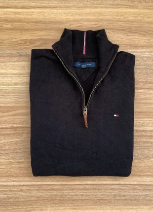 Half-Zip Tommy Hilfiger pull 1/4 zip col camionneur Homme haut | Noir Logo brodé | Taille M, brand: Tommy Hilfiger, condition: Very good, size: M, €35.00, €37.45 includes Buyer Protection