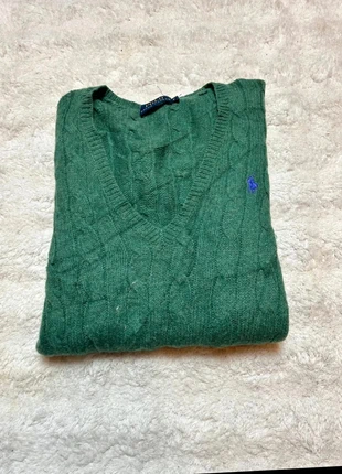 Pull col en V torsade cableknit ralph Lauren couleur vert logo violet  taille S en bon état, marca: Ralph Lauren, estado: Satisfactorio, tamaño: S / 36 / 8, 25,00 €, 26,95 € Protección al comprador incluida