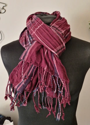 Foulard écharpe Chèche en coton Bordeaux à carreaux 55x160 cm, condition: Very good, €5.00, €5.95 includes Buyer Protection Pro