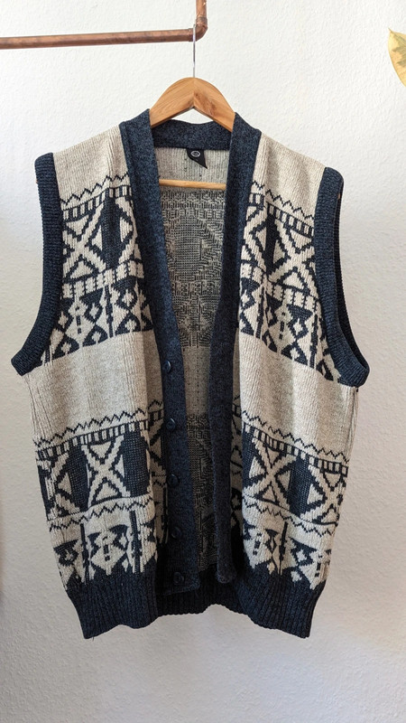 Woll Weste Strickweste mit Knöpfen Pullunder Ethno Hippie Boho 1