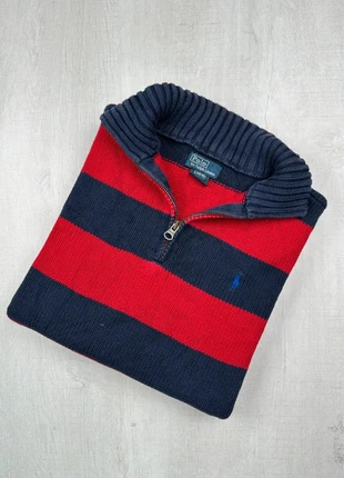 Pull zippé Ralph Lauren rayé rouge bleu coton logo bleu brodé L enfant garçon (14/16ans), brand: Ralph Lauren, condition: Very good, size: L, €35.00, €37.45 includes Buyer Protection Pro