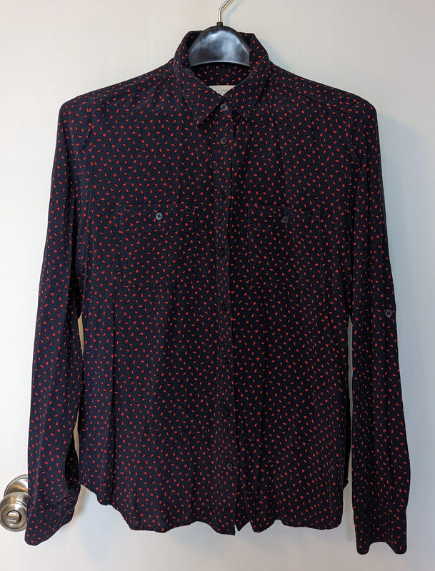 Button Down Long Sleeve, Cute Heart Pattern 1