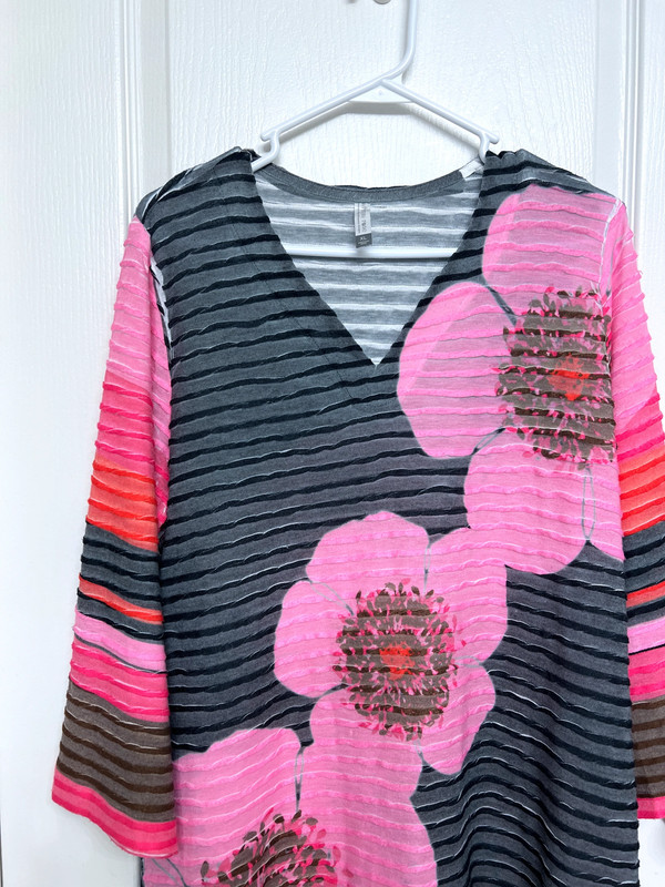 Whimsy Rose Womens Dress size XL X Large Pink Black Floral V Neck Pullover Knee 1