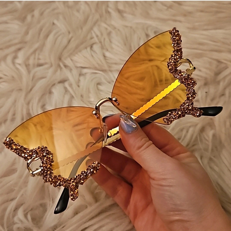 Yellow Butterfly Rhinestone Sunglasses 2