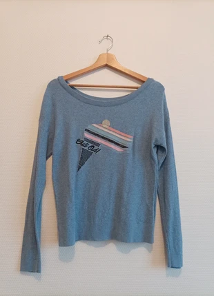 Pull "Chill Out" coton Camaïeu bleu layette, matière texturée, marque: Camaïeu, état: Très bon état, taille: S / 36 / 8, 7,00 €, 8,05 € Protection acheteurs incluse