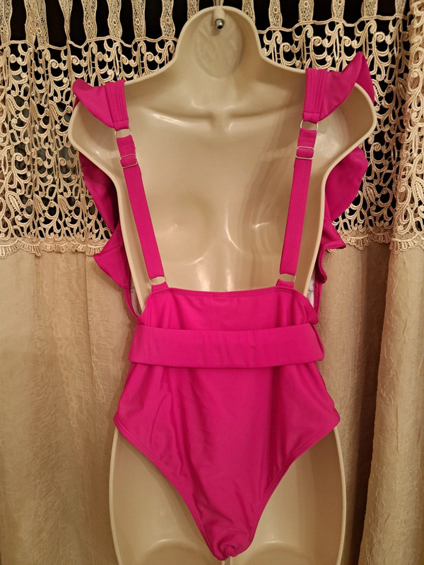 Hot pink one piece belted swimsuit bathing suit size large 4