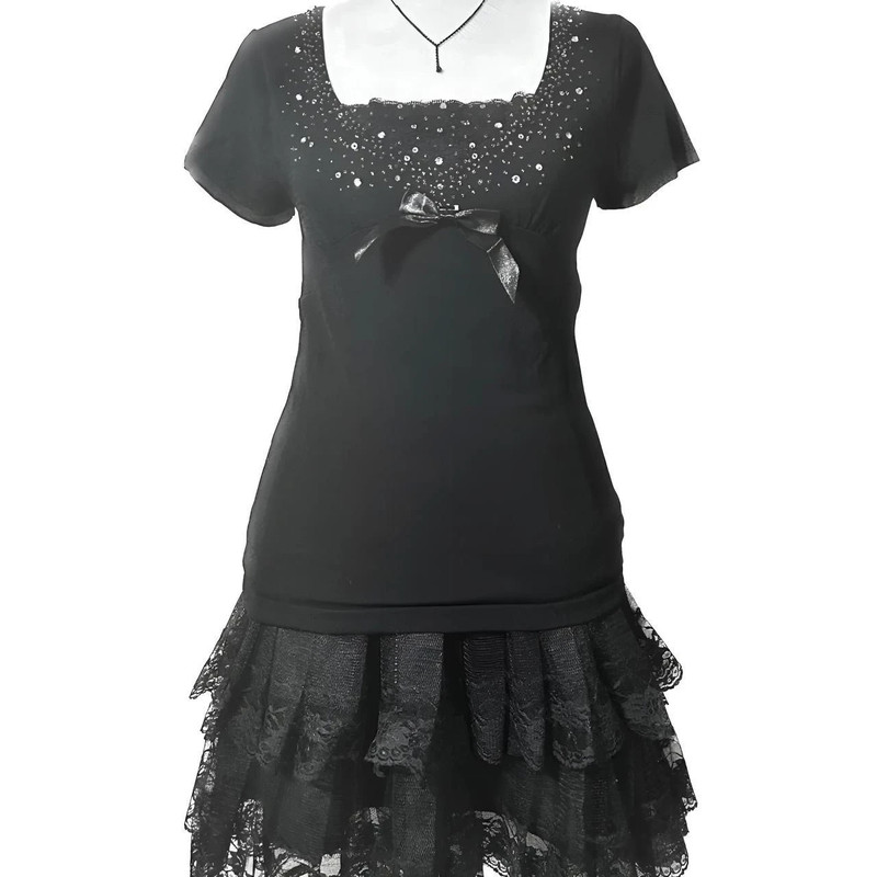 dark coquette babydoll milkmaid gothic lace ribbon top 4