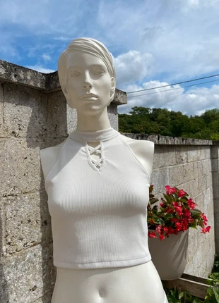 🤍 Crop top blanc côtelé – Jennyfer, marke: Jennyfer, zustand: Sehr gut, größe: M / 38 / 10, 6,00 €, 7,00 € inklusive Vinted-Käuferschutz