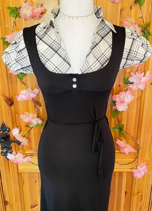 Black Layered Look Dress | Plaid Puff Sleeve Shirt Underlay | Preppy Grunge Style., brand: Cute, condition: Good, size: S / 36 / 8, €19.00, €20.65 includes Buyer Protection