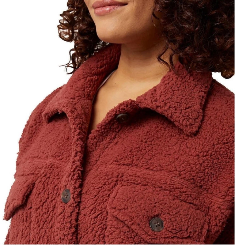 Women's 32 Degrees Heat Red Sherpa Jacket XL/XXL Spiced Apple Button Front Cozy 1