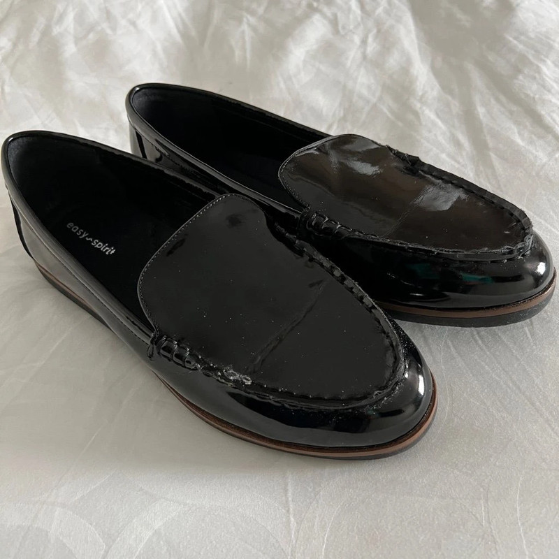 Women's Easy Spirit Loafers Black Size 10W Patent Leather Slip On Shoes Shutter 2