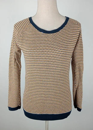 Pull à col rond léger, sweater fin, jumper – Promod, motif géométrique moutarde, taille 36 – PUL24, brand: Promod, condition: Very good, size: S / 36 / 8, €3.00, €3.85 includes Buyer Protection