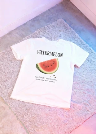 Tshirt Blanc Watermelon Botanical Label 100% coton Doux, marke: Graphic Tee, zustand: Neu, größe: M, 14,00 €, 15,40 € beinhaltet Vinted-Käuferschutz Pro