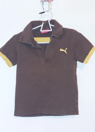 Bruine polo met gele afwerking, marca: Puma, estado: Bom, tamanho: 18-24 meses / 86 cm, €3.50, €4.38 inclui Proteção do Comprador