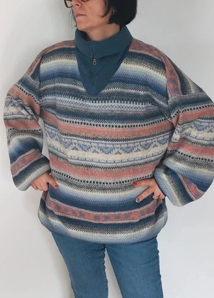 Pull vintage Terres Rouges made in France – col montant zippé – motif jacquard – taille XL, marque: Terre Rouge, état: Très bon état, taille: XL / 42 / 14, 25,00 €, 26,95 € Protection acheteurs incluse