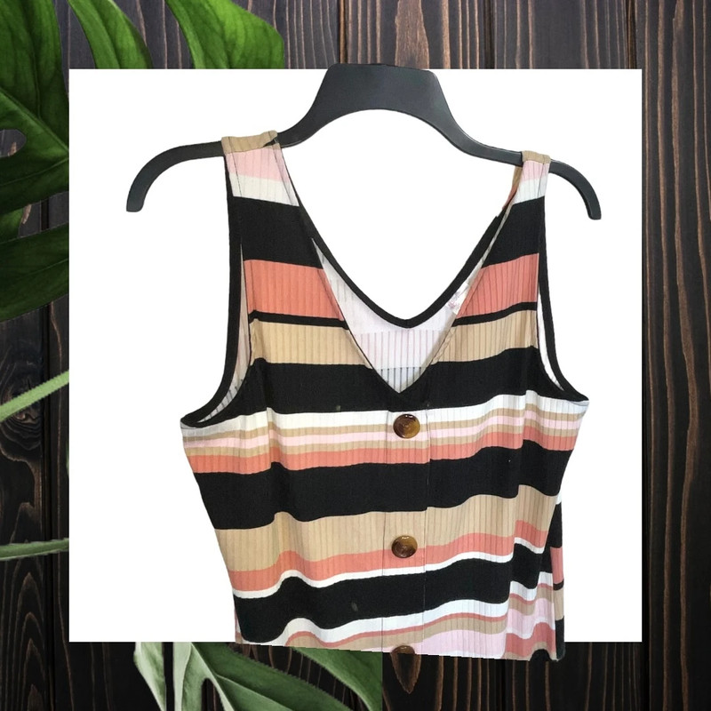 No Boundaries Brown, Tan, Coral, Pink, White Striped Ribbed Tank Dress Juniors XL 15-17 2