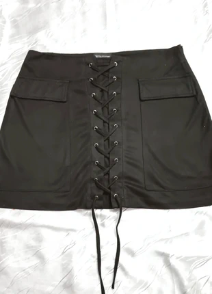 Black tie up front mini skirt with pockets, brand: PrettyLittleThing, condition: Very good, size: L / 12, £5.50, £6.48 includes Buyer Protection