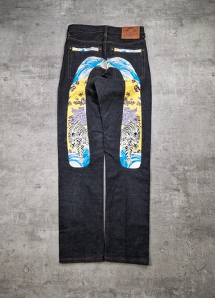 Jean straight Evisu Daicock noir motif tigre japan selvadge vintage y2k styles- M, brand: Evisu, condition: Very good, size: M, €85.00, €89.95 includes Buyer Protection Pro