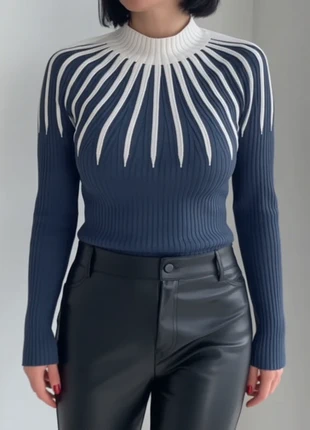 Pull col montant rayé navy - style marin preppy, merk: Bai Amour, staat: Heel goed, maat: M / 38 / 10, € 32,99, € 35,34 inclusief Kopersbescherming