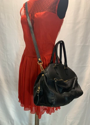 Sac Sabrina Paris noir en cuir grainé et saffiano, modèle bowling grand format, brand: Sabrina, condition: Good, €40.00, €42.70 includes Buyer Protection Pro