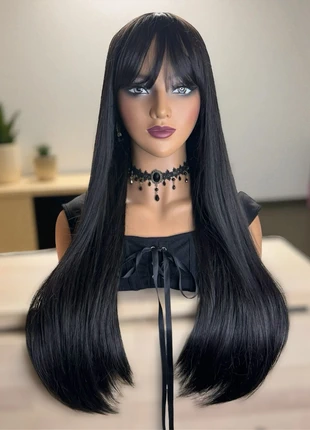 Perruque wig perrücke parruca longue noire brune avec frange mercredi Adams wednesday Adams, marca: givenza, estado: Muy bueno, 22,00 €, 23,80 € Protección al comprador Pro incluida