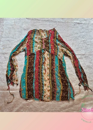 Camicia Y2K Bollywood Stile Kurta Etno Chic in Viscosa con Perline – Vibe Indie Romantica, marke: Bollywood, zustand: Neu, größe: XL / 42 / 14, 8,95 €, 10,10 € inklusive Vinted-Käuferschutz