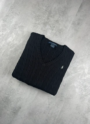 Pull torsadé Ralph Lauren noir col V taille (L) femme, merk: Ralph Lauren, staat: Heel goed, maat: L / 40 / 12, € 45,00, € 47,95 inclusief Kopersbescherming