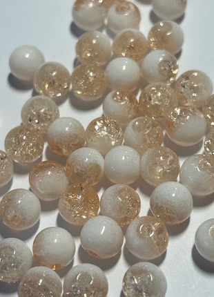 A512, Nouveau, 50 perles bicolores craquelées abricot et blanc, 8mm verre, estado: Novo sem etiquetas, €4.00, €4.90 inclui Proteção do Comprador Pro