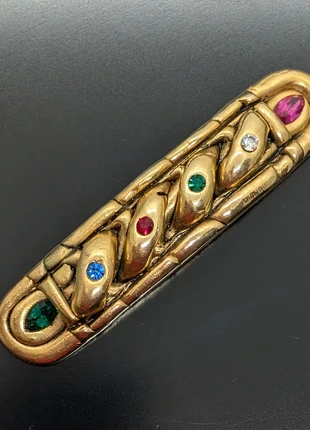 Broche vintage en métal doré ornée de strass multicolores, état: Très bon état, 15,00 €, 16,45 € Protection acheteurs (Pro) incluse