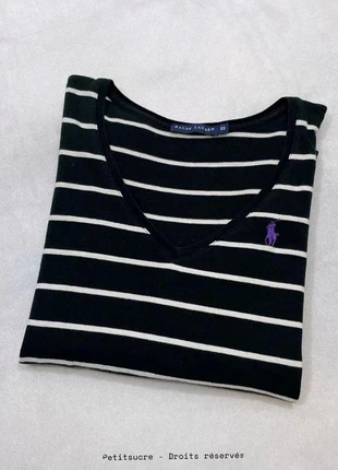 T-shirt Polo Ralph Lauren col V Femme Noir Rayé 100% coton - Taille Xs /1859B, marque: Ralph Lauren, état: Très bon état, taille: XS / 34 / 6, 24,90 €, 26,85 € Protection acheteurs (Pro) incluse