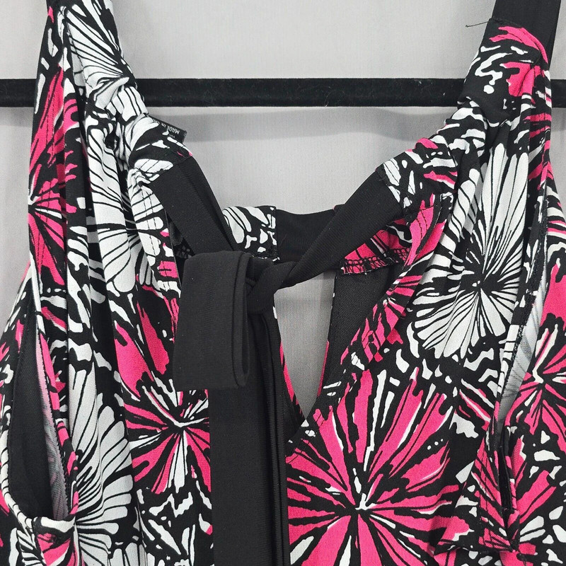 New Directions Womens Dress Large Pink Black White Floral Sleeveless Tie Back 5