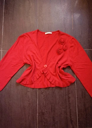 Pull / cardigan / gilet rouge a volant et petite fleur - taille L / XL, brand: COQUETTE, condition: New without tags, size: L / 40 / 12, €7.80, €8.89 includes Buyer Protection