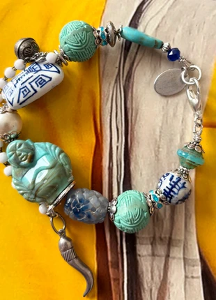 Bracelet créateur bohème ethnique Chic bouddha Perles asiatiques en porcelaine, merk: Fabrication Artisanale, staat: Heel goed, € 69,00, € 73,15 inclusief Kopersbescherming Pro