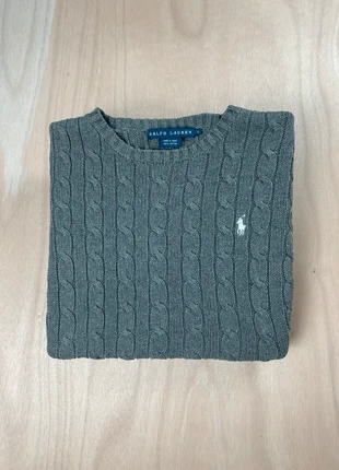 Pull torsadé/ondulé/tressé Ralph Lauren gris manches longues logo brodé blanc taille M, merk: Ralph Lauren, staat: Heel goed, maat: M, € 45,00, € 47,95 inclusief Kopersbescherming Pro