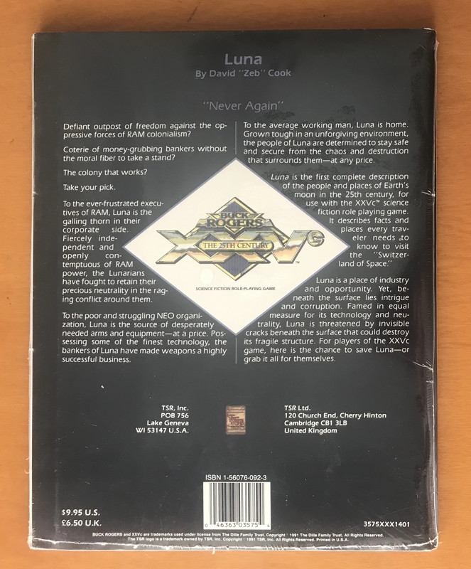 Buck Rogers XVVc The 25h Century RPG Luna Supplement Expansion 1991 - Nuovo Sigillato - New Sealed 2