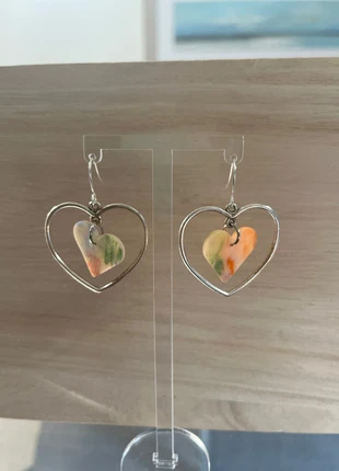 Handmade Heart Dangle Earrings 💖 Stainless Steel & Polymer Clay Hearts, condition: Very good, £5.00, £5.95 includes Buyer Protection