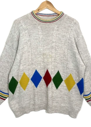 Pull Léger Motifs Géométrique Vintage 80’s (Acrylique x Laine x Alpaga), marca: Vintage Dressing, estado: Bueno, tamaño: M, 24,00 €, 25,90 € Protección al comprador Pro incluida