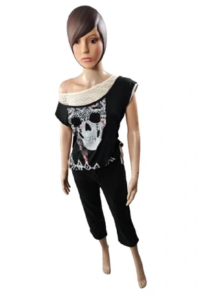 Top negro calavera con encaje – Haut tête de mort dentelle, marca: boutique España, estado: Bueno, tamaño: M / 38 / 10, 4,90 €, 5,85 € Protección al comprador incluida