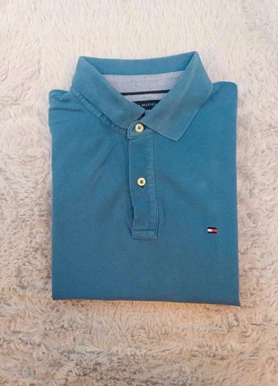 Polo Tommy Hilfiger bleu homme L logo brodé coton doux col à boutons, merk: Tommy Hilfiger, staat: Heel goed, maat: L, € 15,00, € 16,45 inclusief Kopersbescherming