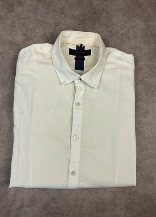 Chemise unie avec coudières bleues slim-fit Zara Man blanche en coton taille L pour hommes, brand: Zara Man, condition: Good, size: L, €1.00, €1.75 includes Buyer Protection