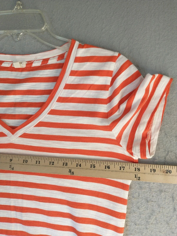 Womens Top Small Orange Striped Short Sleeve V Neck Casual Pullover Shirt 4