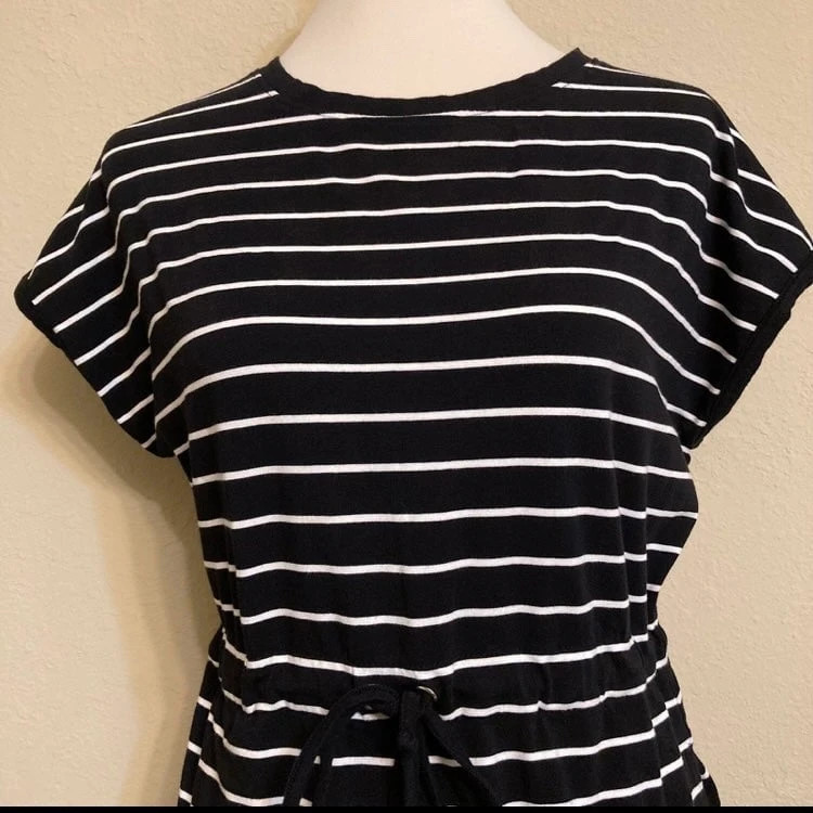 Rafaella Dress Size Small  Black White Stripe Nautical Drawstring Waist 2