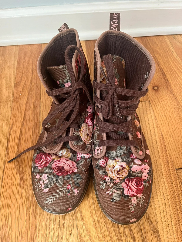 Dr. Marten Brown Victorian Floral Shoreditch Canvas Boots Size 8 3