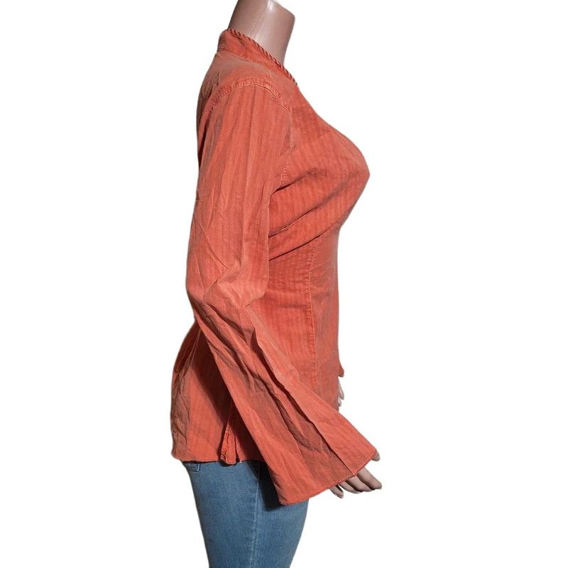 Pulp pop over orange blouson sleeves v neck tie back top with side hem slit M 3