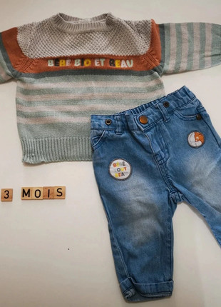 C68 ensenble pull/jeans Mot d'enfants 3 mois, marca: Mots d'enfants, estado: Muito bom, tamanho: 3-6 meses / 62 cm, €5.00, €5.95 inclui Proteção do Comprador