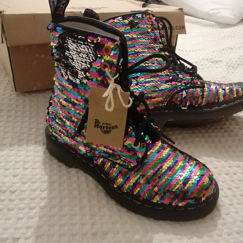 Rainbow sequin doc martens cheap