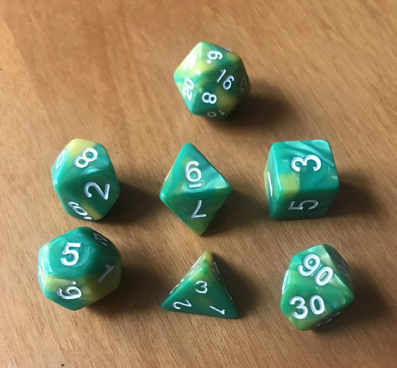 Set di 7 Dadi Verde e Giallo + sacchetto gratis / 7 Dice Set Green & Yellow + free bag 3