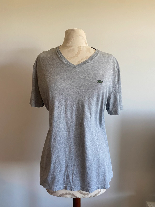 Lacoste Gray 100% Pima Cotton V-Neck T Shirt 1