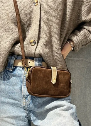 Sac bandoulière cuir daim marron chocolat tel25, marque: The Genuine Leather, état: Très bon état, 25,00 €, 26,95 € Protection acheteurs (Pro) incluse