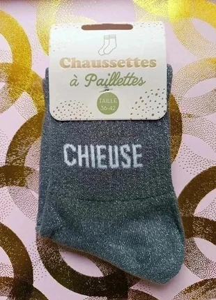 Chaussettes à paillettes "Chieuse" Trop brillante pour te faire oublier., brand: STC, condition: New with tags, size: One size, €4.90, €5.85 includes Buyer Protection Pro